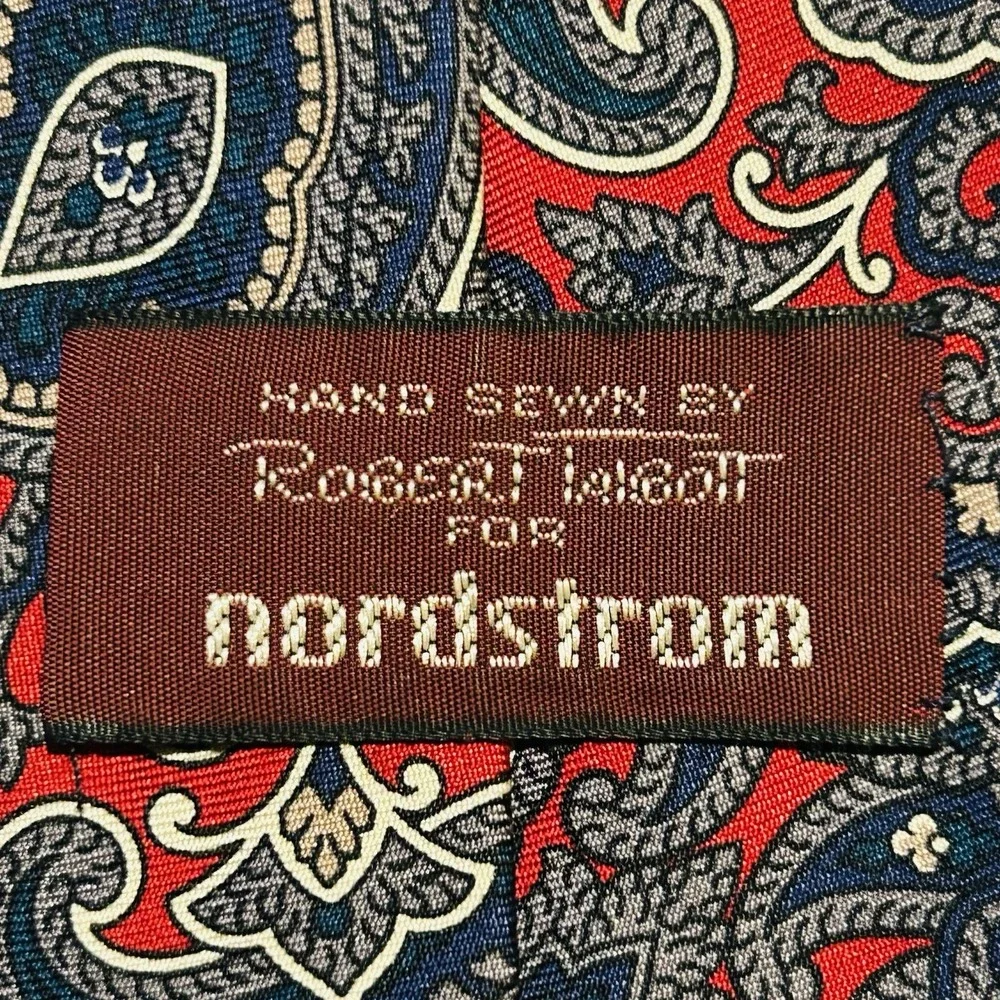 Robert Talbott For Nordstrom Red w/ Blue Floral Paisley‎ Silk Mens Tie 3.5